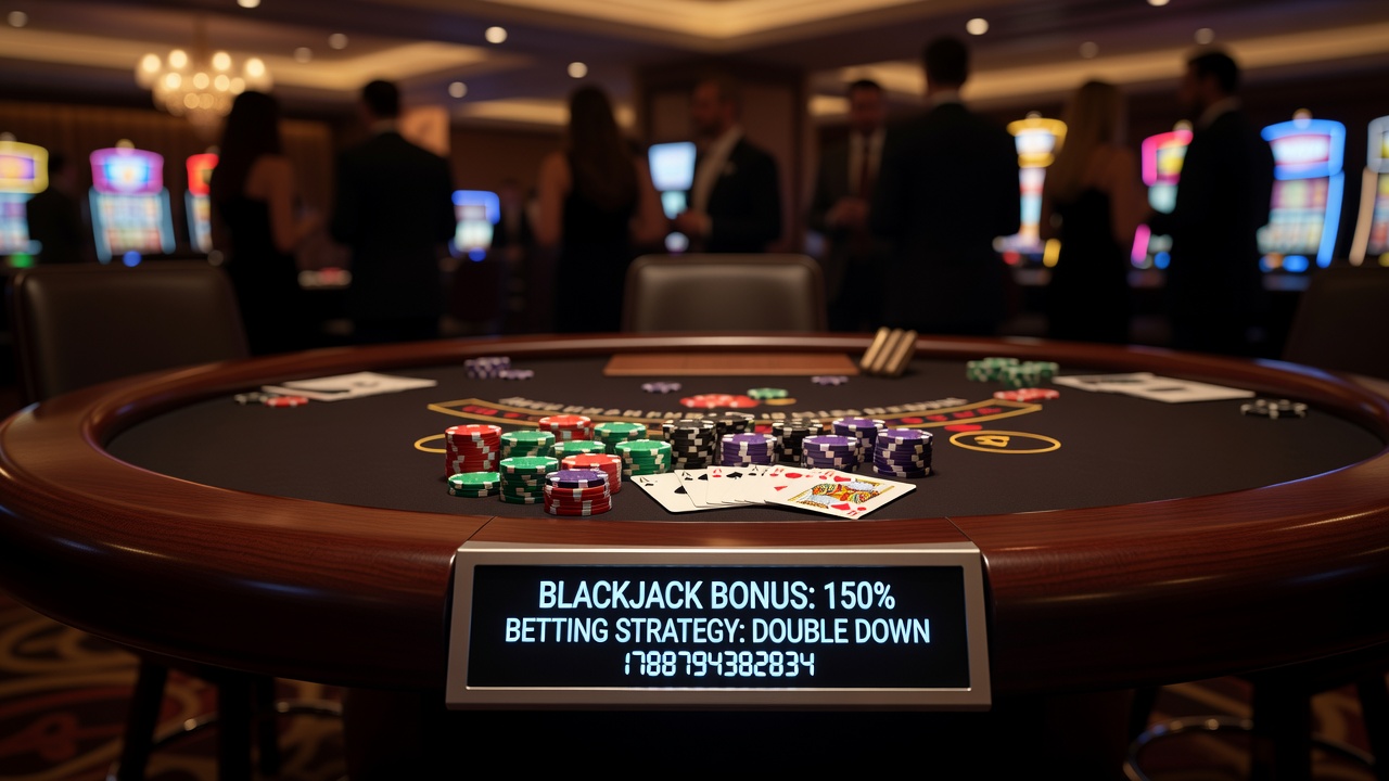 Close-up view of digital blackjack interface displaying bonus balance and active bet options