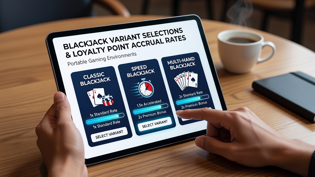 Close-up view of loyalty dashboard on a smartphone showing point accrual from different blackjack variants