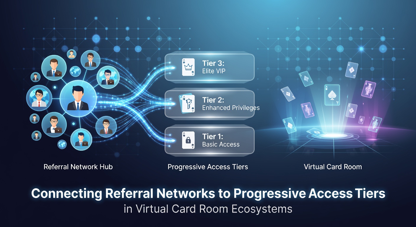 Diagram showing referral pathways linking into tiered access levels within digital card room platforms