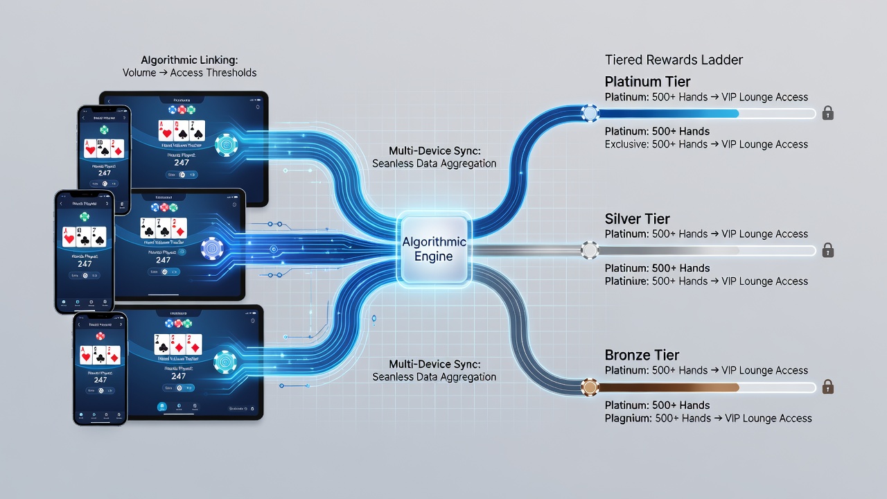 Screenshot of a casino app interface displaying tier progression based on blackjack hand volume metrics
