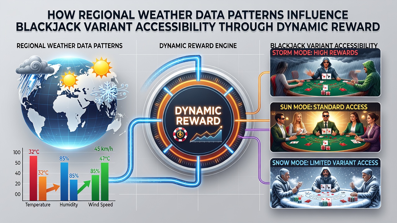 Algorithm flowchart illustrating weather data integration with mobile reward systems for blackjack variants