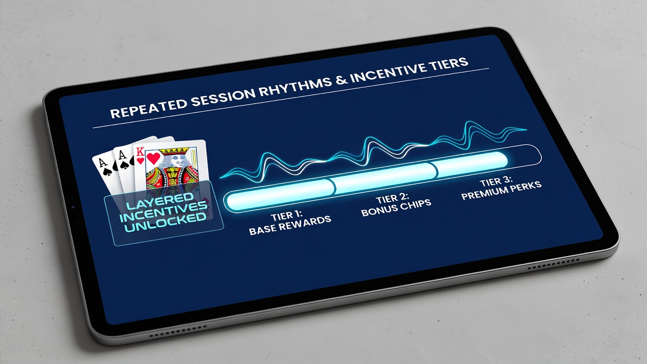Analytics visualization of blackjack session rhythms mapping to reward tier progression