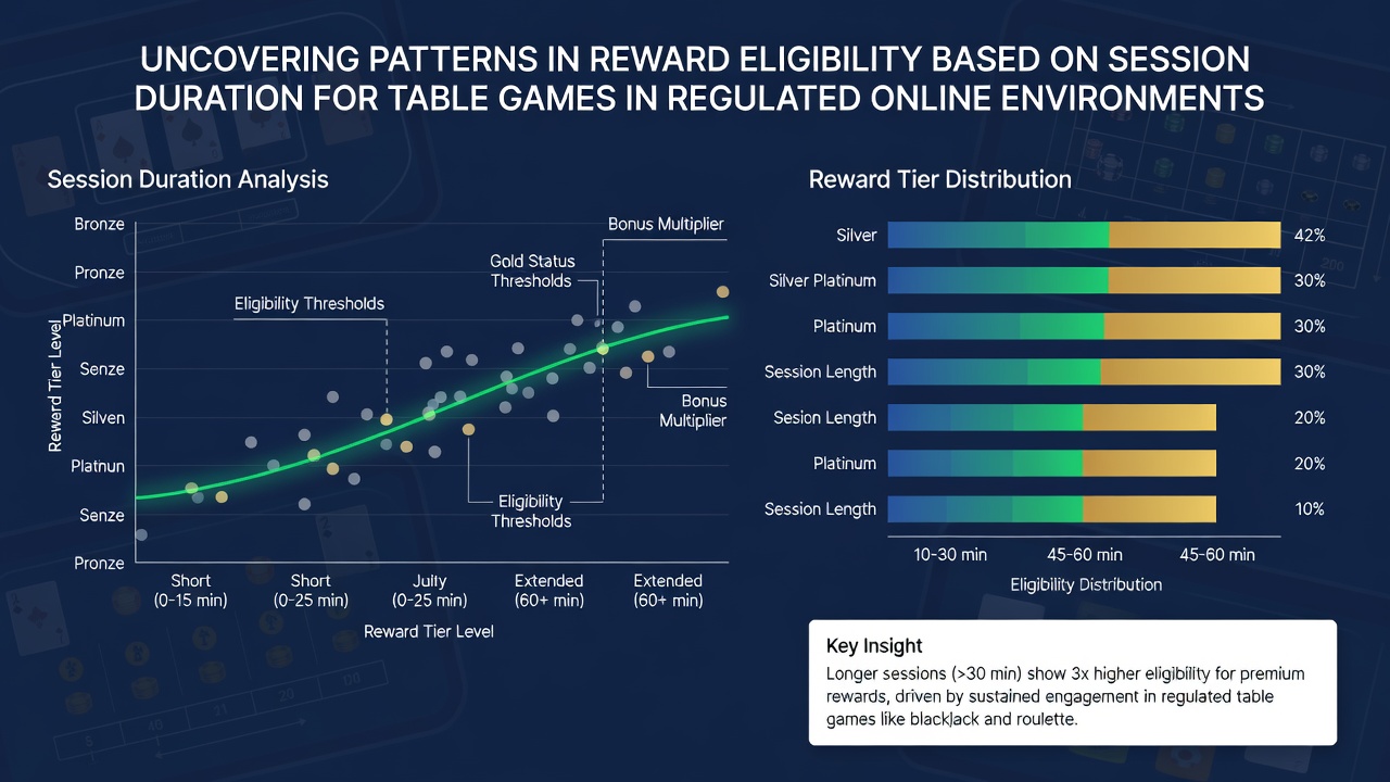 Chart illustrating reward eligibility rates plotted against session length in regulated online table game environments