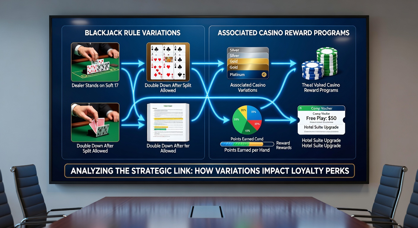 Casino floor view with loyalty program signage and blackjack rule boards